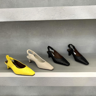 欧货2026春夏新款真皮女鞋浅口编织欧洲站小众不撞款显脚瘦高跟鞋