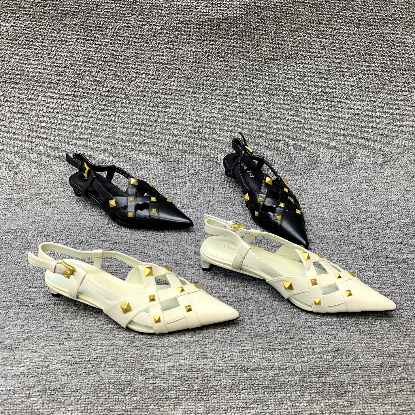 欧洲站女鞋2026春季新款欧货真皮铆钉小粗跟尖头一字扣带时尚凉鞋,女鞋,时装凉鞋,淘宝优惠券,粉丝福利购,淘宝优惠卷