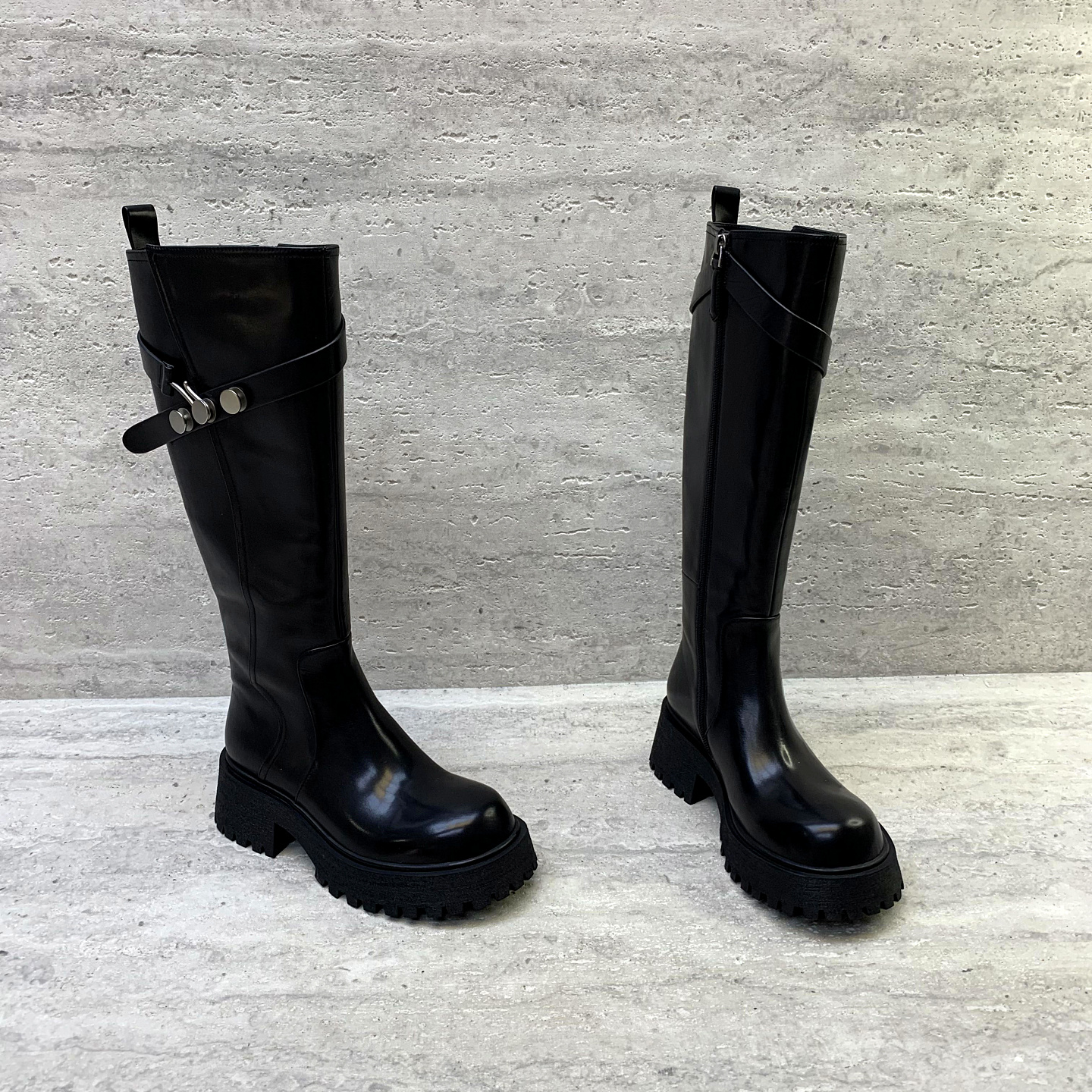 侧拉链厚跟英伦风高筒靴骑士靴