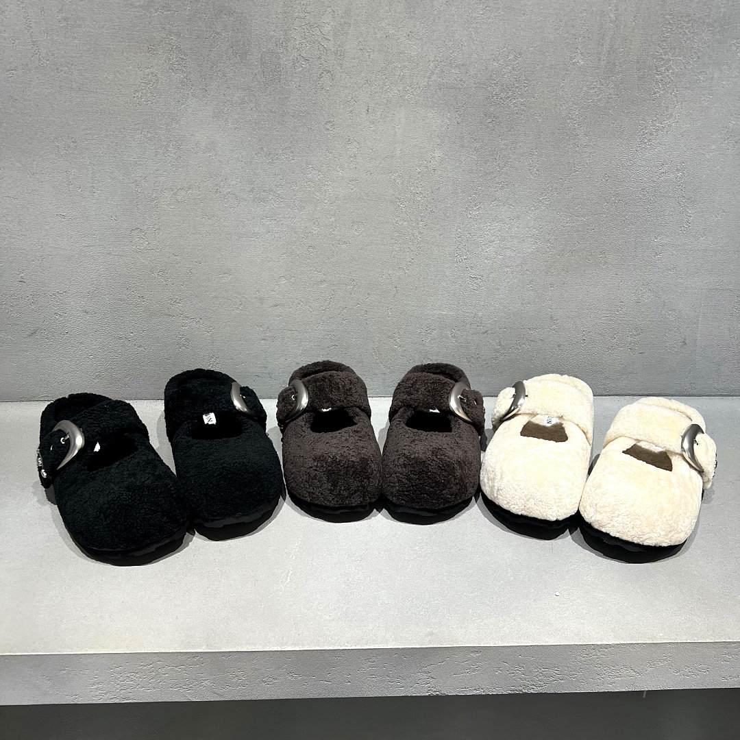 冬季羊毛厚底加绒包头拖女舒适潮