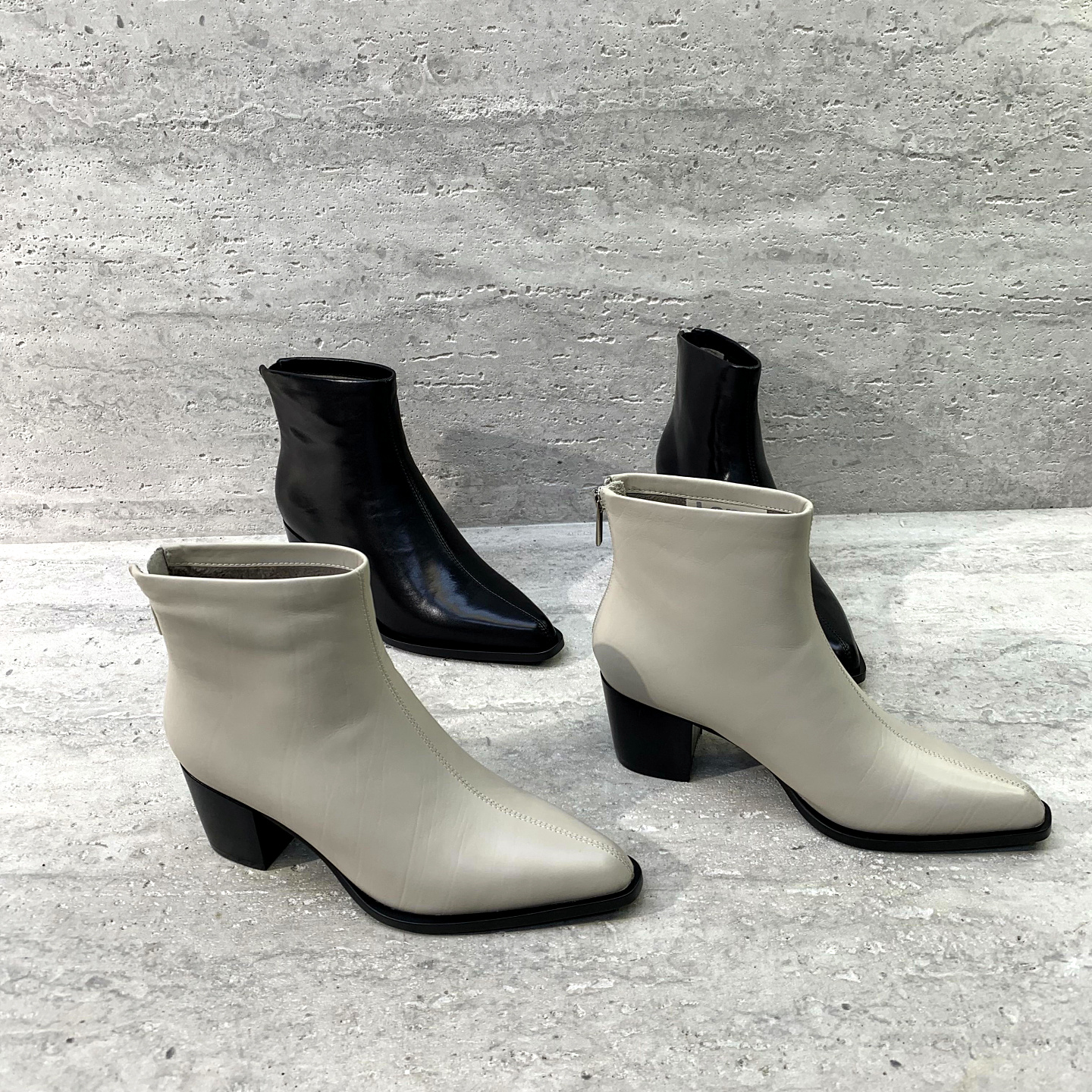 尖头拉链粗跟绒里保暖短靴时装靴