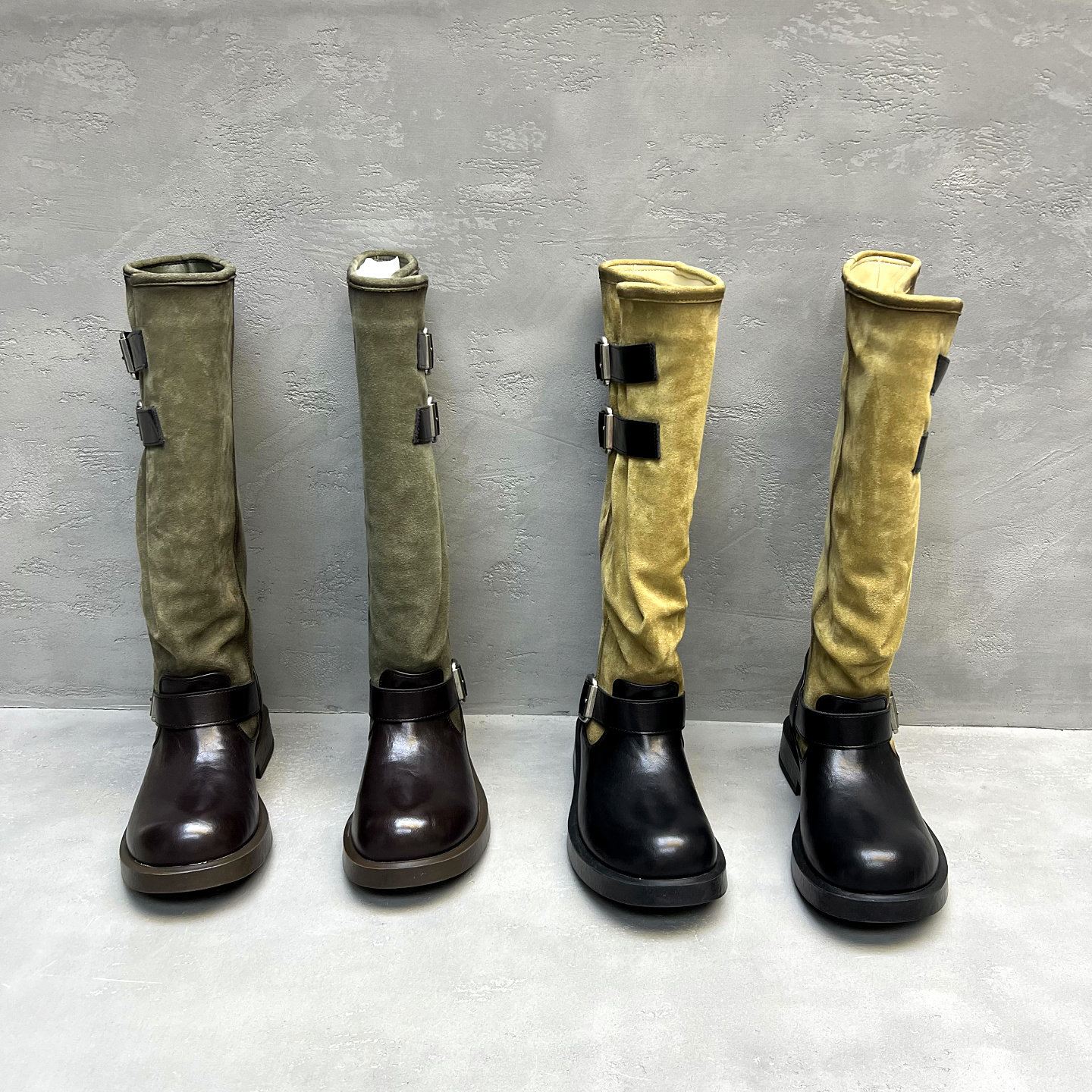 欧洲站秋新皮带扣高筒女骑士靴潮