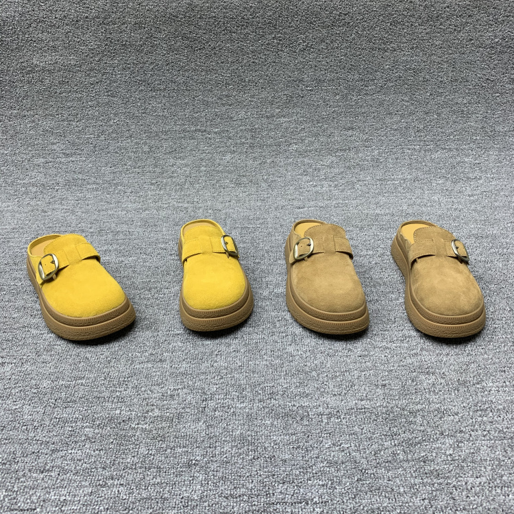 欧洲站女鞋2025春季新款欧货真皮厚底磨砂皮包头拖鞋女外穿半拖潮