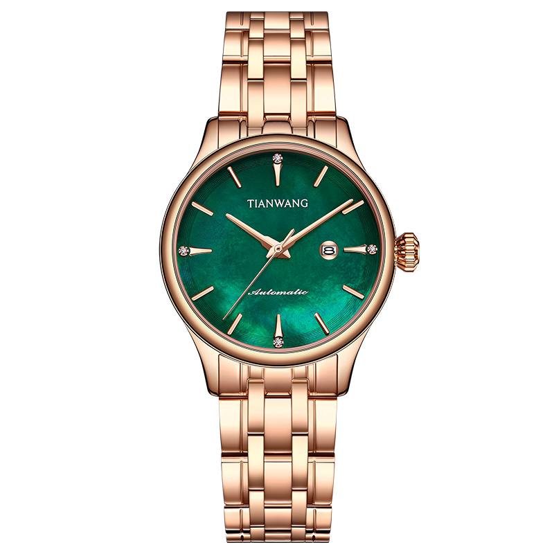 天王表 女表新品小绿表极光贝母表时尚潮流机械表女士手表51134