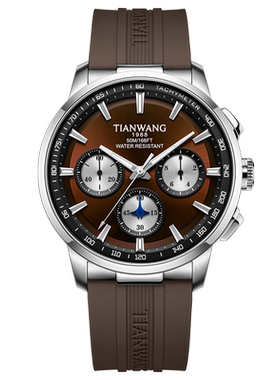 天王手表多功能计时运动腕表男士手表大表盘咖啡色51589