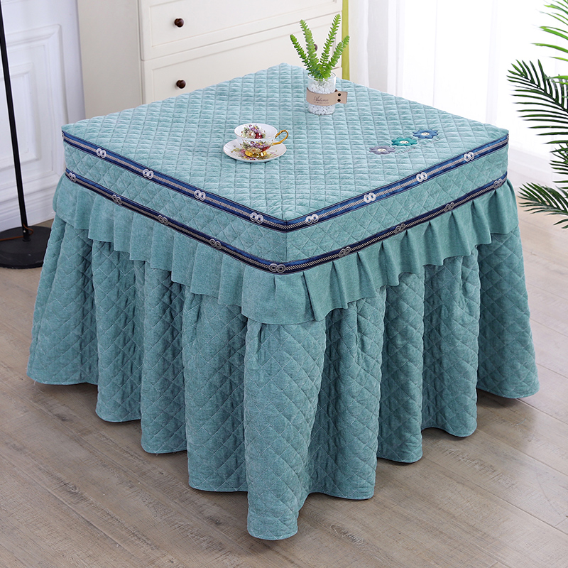 简约烤火b桌罩纯色绣花烤火炉罩夹棉加厚2022年冬季保暖防护套