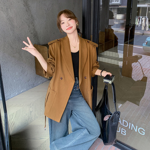 美拉德复古深棕色西装外套女2025年春秋季新款高级感流行西服上衣图片