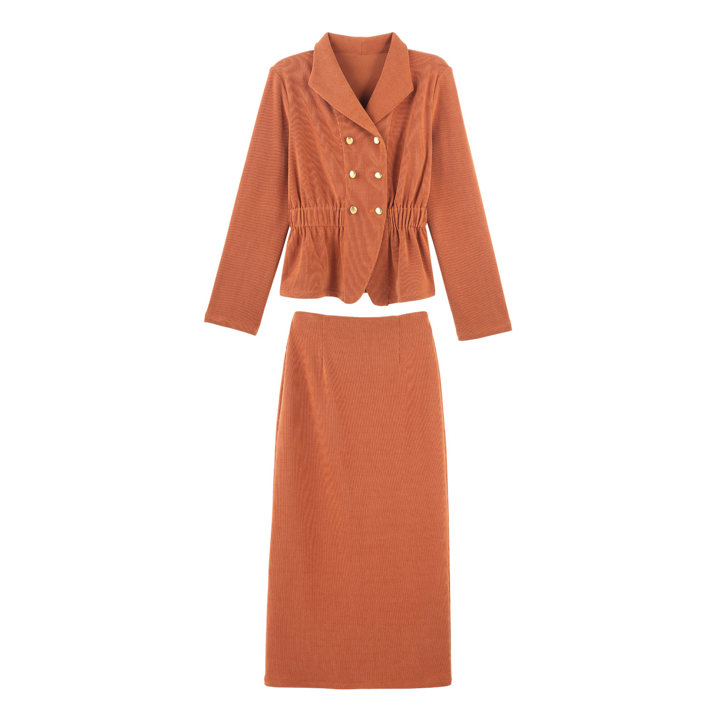 2026春季时尚新款纯色休闲风双排扣上衣半身中长裙套装HBZW800285,女装/女士精品,时尚套装,淘宝优惠券,粉丝福利购,淘宝优惠卷