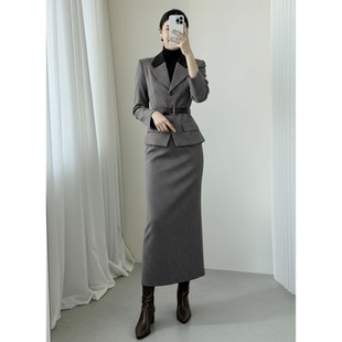 金金宠粉 套装 西装 外套高腰半身裙时尚 HBZX720007 领开衫