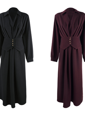 2025冬季潮流新款设计时尚纯色素雅翻领休闲风连衣裙HBZW800243
