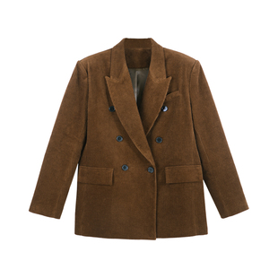 2025冬季新款女装显瘦双排扣灯芯绒修身版型西装外套HBZW800071