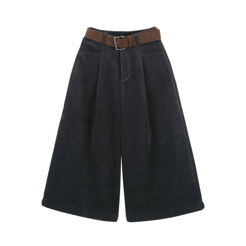 2025秋季复古宽腰带装饰高腰阔腿休闲长裤HBZWW918371