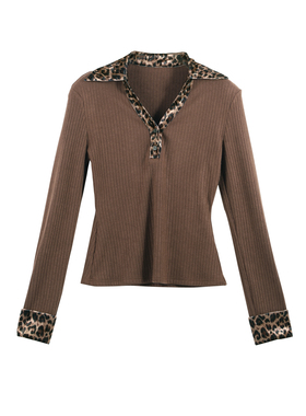 2026春季新款新款辣妹风长袖豹纹翻领修身上衣HBZW800054