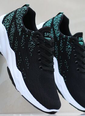 2023年男鞋秋季新款透气薄款网面鞋防臭运动跑步鞋男士增高鞋厚底