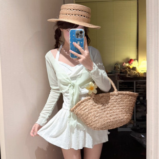 甜美风泳装 泳衣女套装 性感遮肚显瘦长袖 保守连体裙式 披衫 2026新款