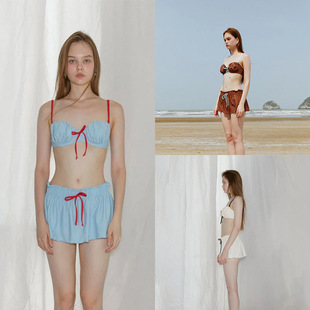 跨境新款 温泉度假泳衣女 甜美少女钢托聚拢比基尼遮肉显瘦分体裙款