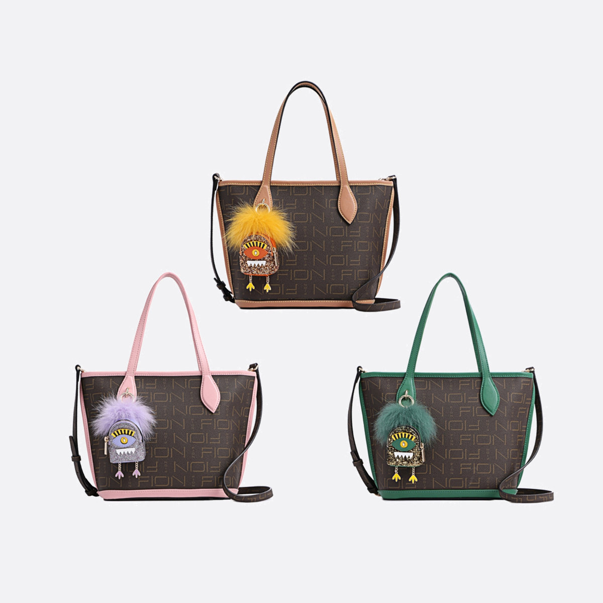 fion/菲安妮小怪兽老花托特包 2022新款单肩包手提包女faafjhw004