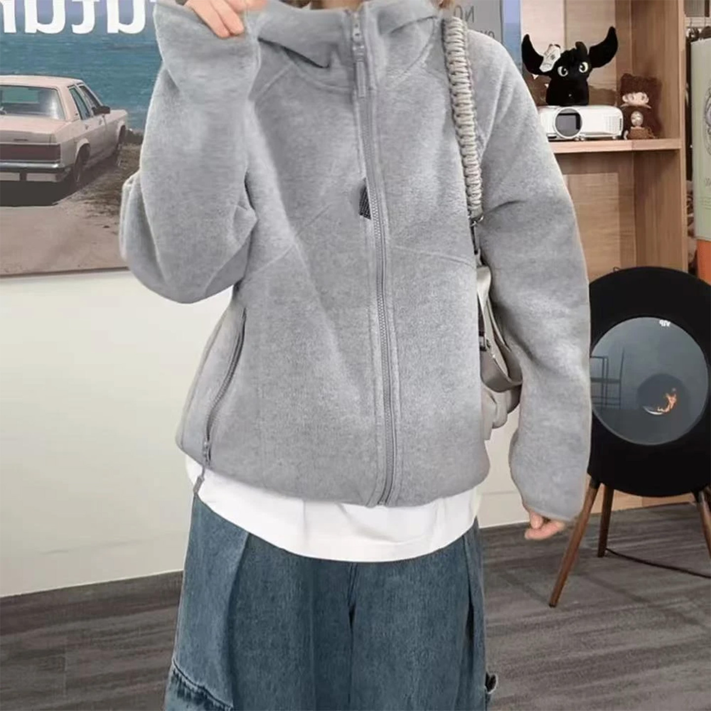 双重保温摇粒绒开衫卫衣男女同款