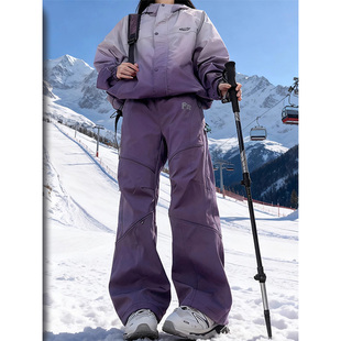 东北零下抗寒紫色滑雪裤套装男女款秋冬加绒一整套三防软壳冲锋裤