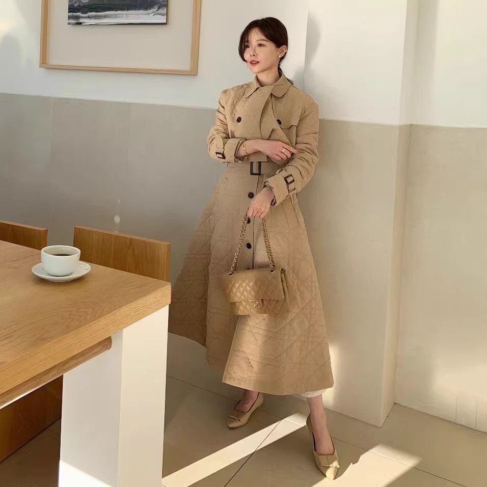 韩国菱格纹棉服外套马夹连衣裙