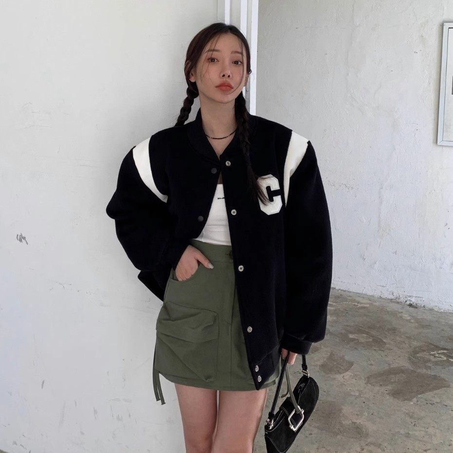 韩国东大门2025秋冬新款毛呢棒球服女美式复古加厚飞行员夹克外套