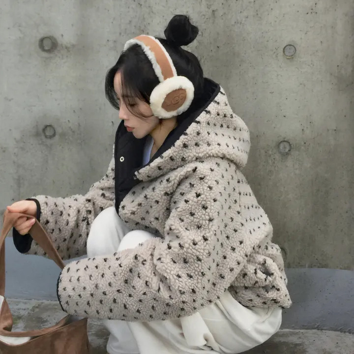 韩国爱心双面穿羊羔毛棉服外套女