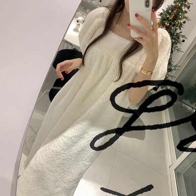 韩国泡泡袖珊瑚绒家居服睡裙