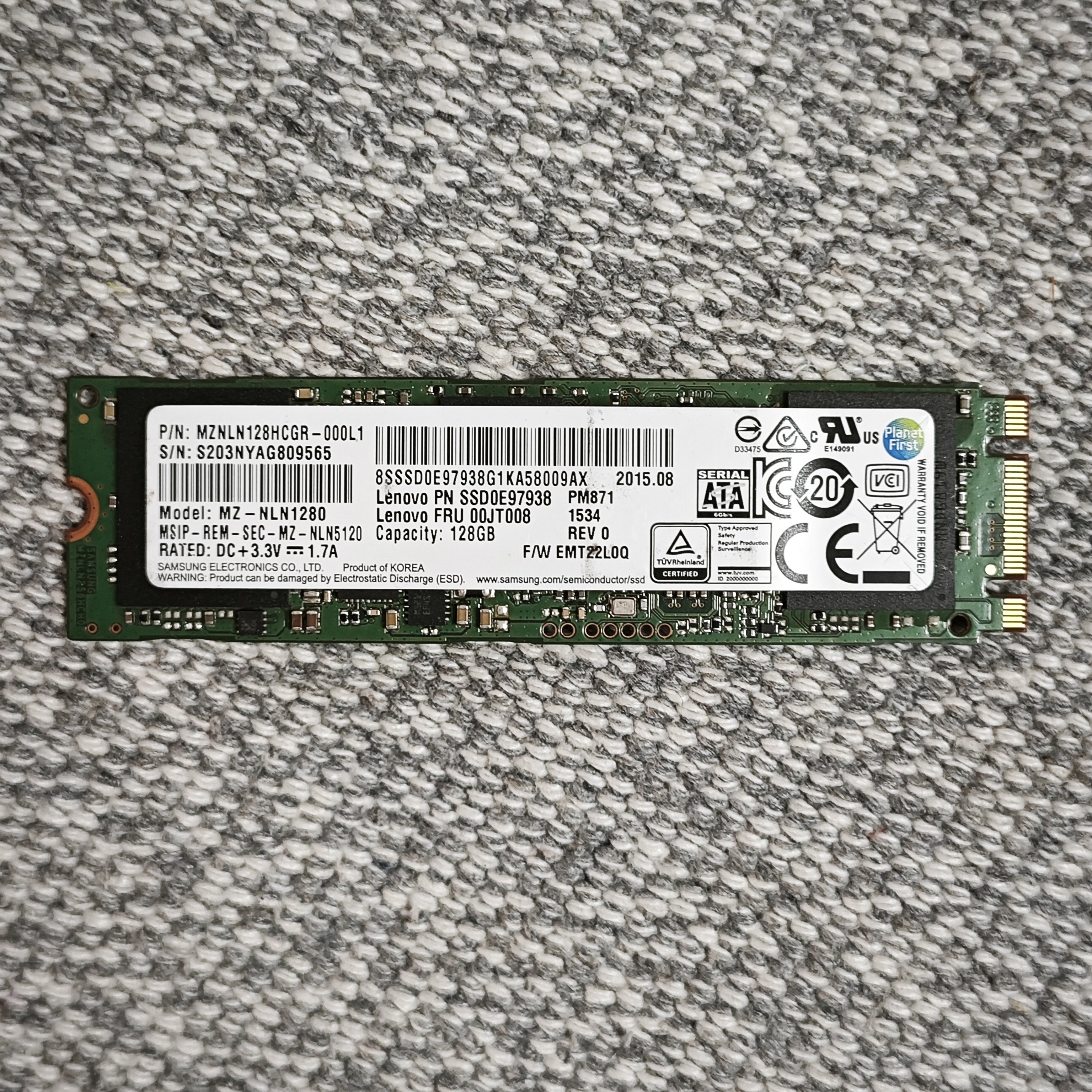 三星PM871 128G M.2 SATA协议NGFF 2280拆机SSD固态硬盘