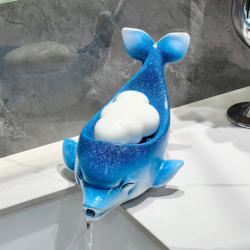 家用高档陶瓷肥皂盒可爱海豚香皂盒置物架卫生间不积水沥水皂碟托