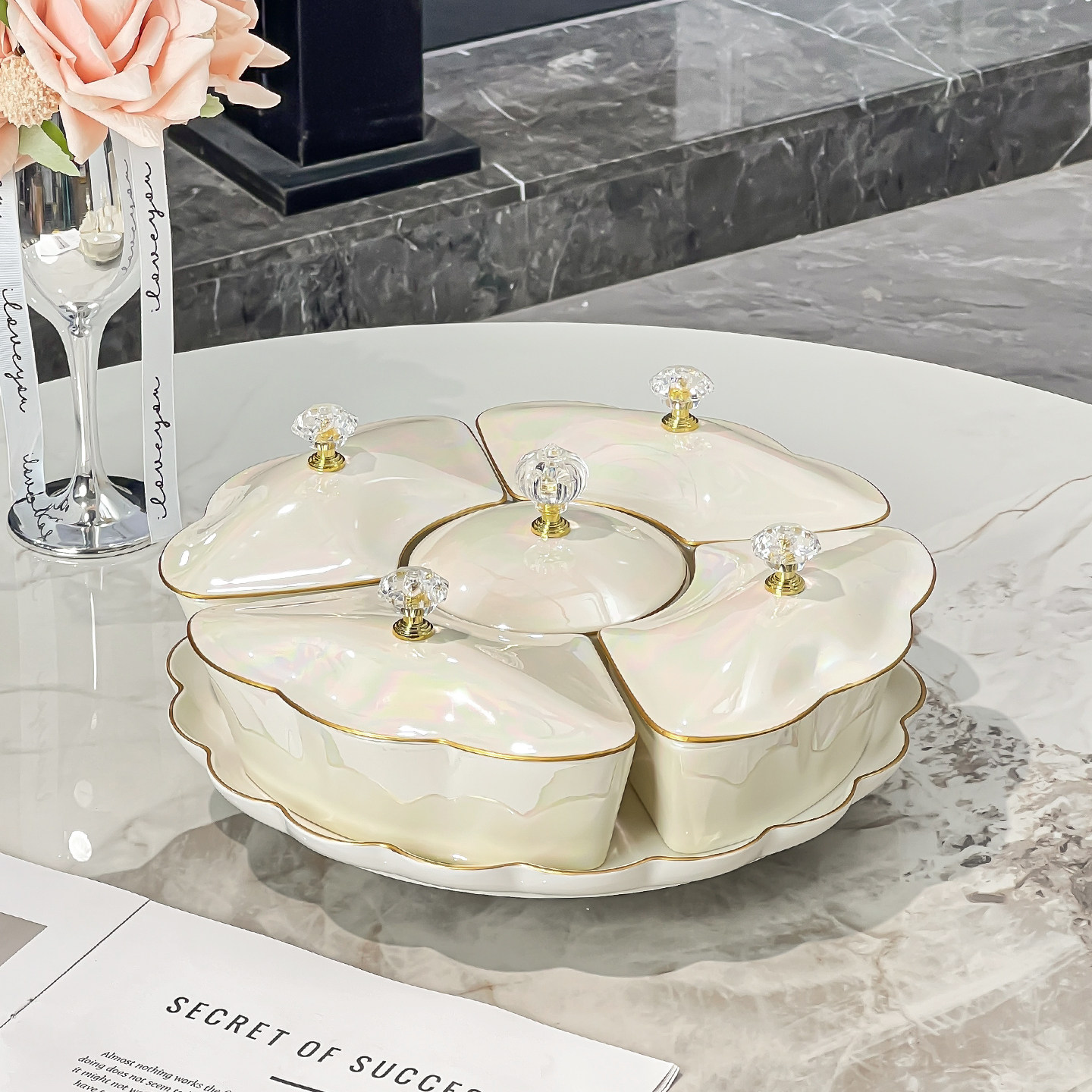 高颜值陶瓷轻奢密封坚果零食糖果盘过年干果盘家用客厅茶几水果盘