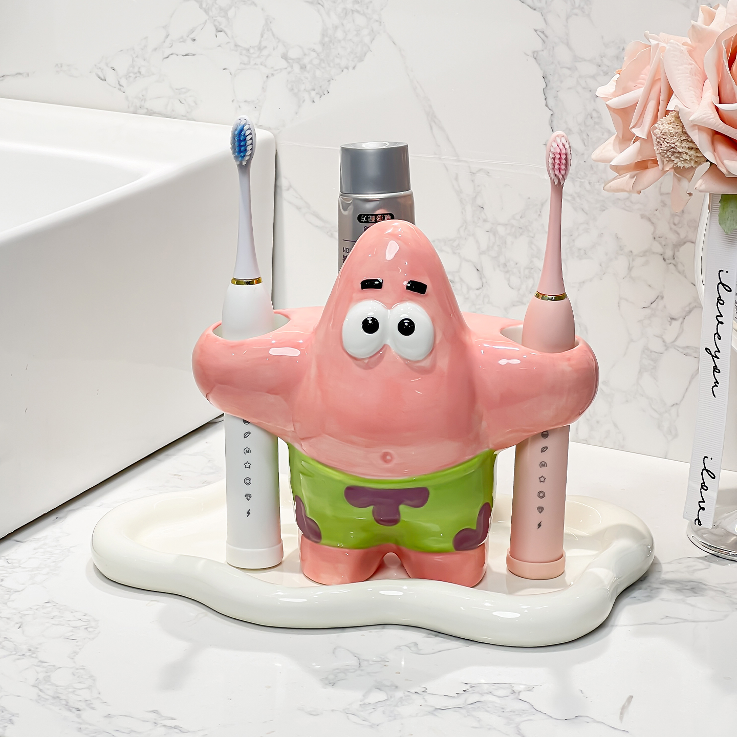 陶瓷胖星星牙刷架子置物架情侣电动牙刷底座卫生间洗漱台创意支架