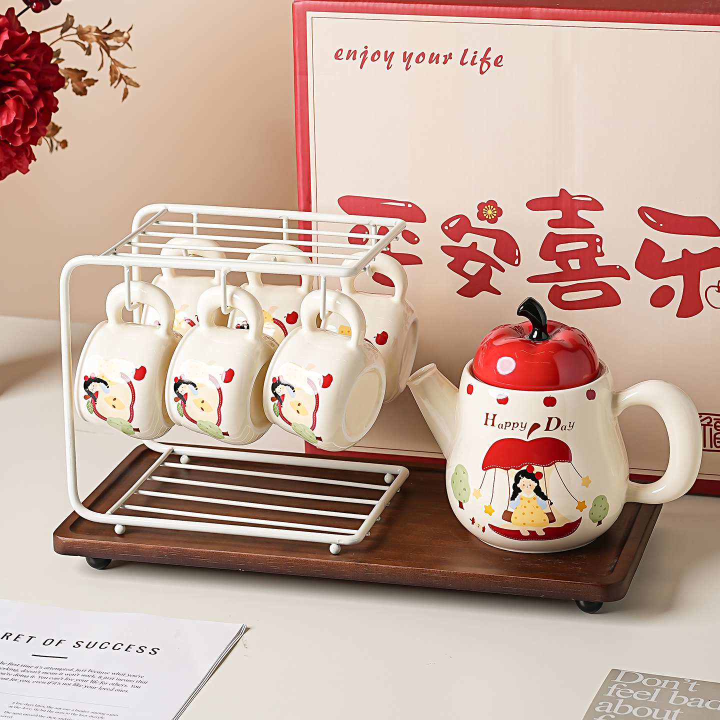 乔迁新居苹果陶瓷水具套装茶具家用结婚茶壶新婚订婚新娘新人礼物