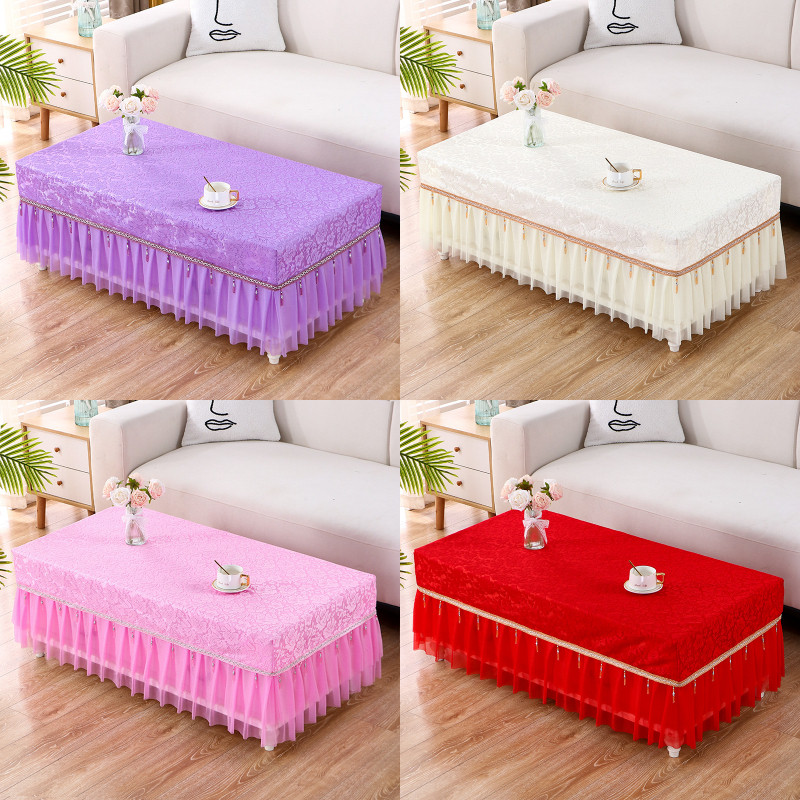 结婚红桌布茶几罩蕾丝餐桌盖布防尘防滑不滑动全包电视柜遮丑定制