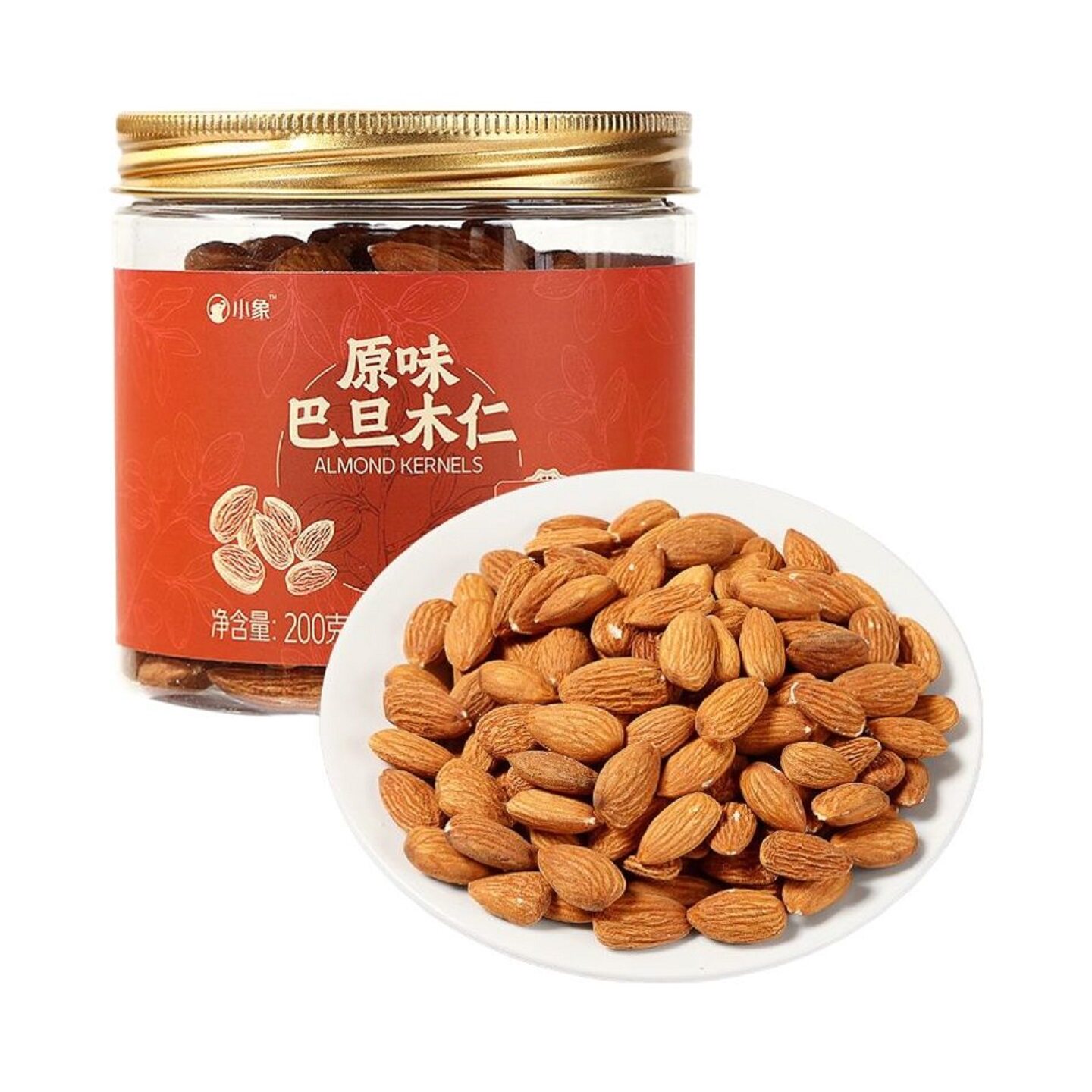 小象原味巴旦木仁200g无添加低温慢烤非油炸休闲坚果超市代购
