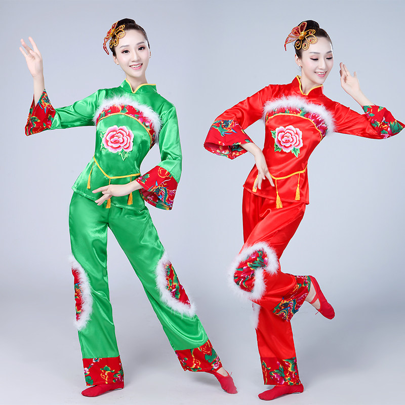 2025新款大花布扇子舞演出服民族舞蹈服装成人东北二人转秧歌服女