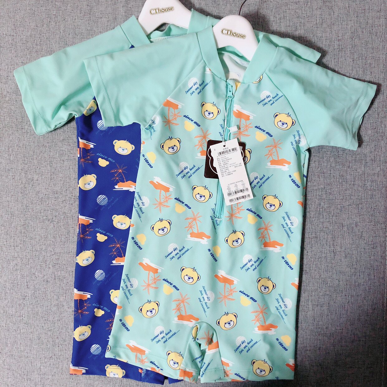 专柜正品Cutebi wear儿童游泳裤子男童防夹拉链短袖平角连体泳衣