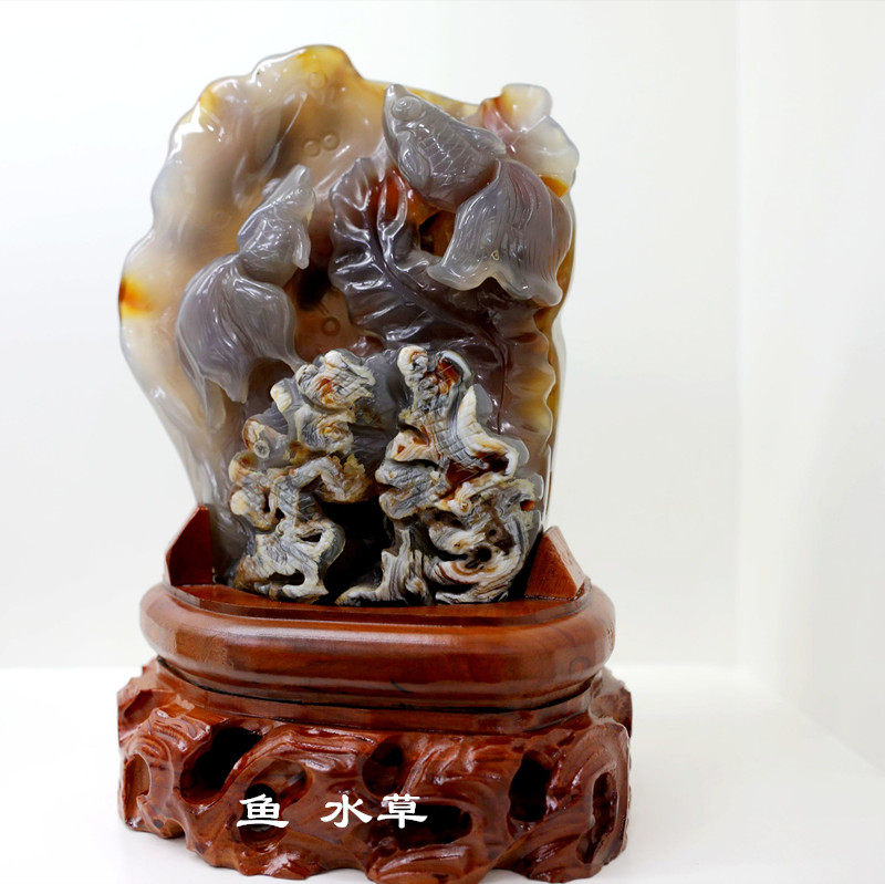 阜新金果玛瑙蜥蜴如意鸡金蟾钱鱼鹰蜗牛貔貅蝙蝠水草摆件原创设计