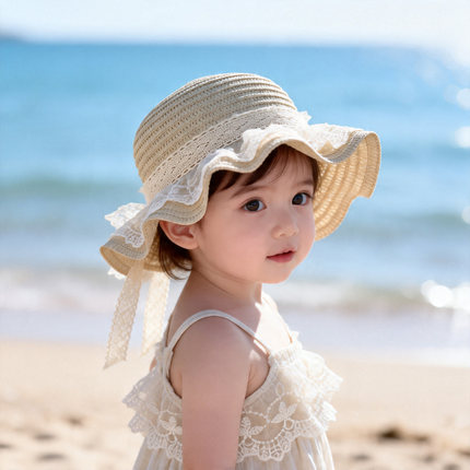 女宝宝帽子夏季甜美可爱儿童遮阳草帽户外沙滩防晒婴儿渔夫帽女童
