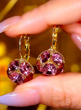 紫气东来高档优雅耳环高贵紫色锆石耳扣女小众复古百搭气质耳饰潮