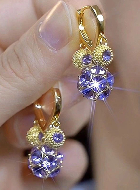 紫色水晶耳环2024年新款潮轻奢高级感气质小众设计独特精致耳饰女