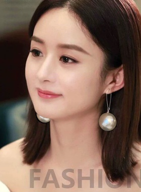 网红大珍珠耳环女气质韩国个性时尚潮人长款耳圈耳饰简约耳坠新款