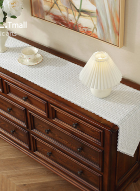 白色镂空桌旗法式复古蕾丝桌布长条美式电视柜装饰盖布五斗柜盖巾