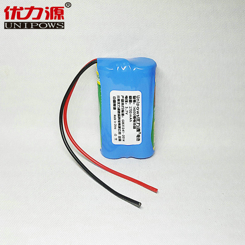 优力源3.7V 14500锂电池组 2节并联 有保护板 单排引出线-1700mAh