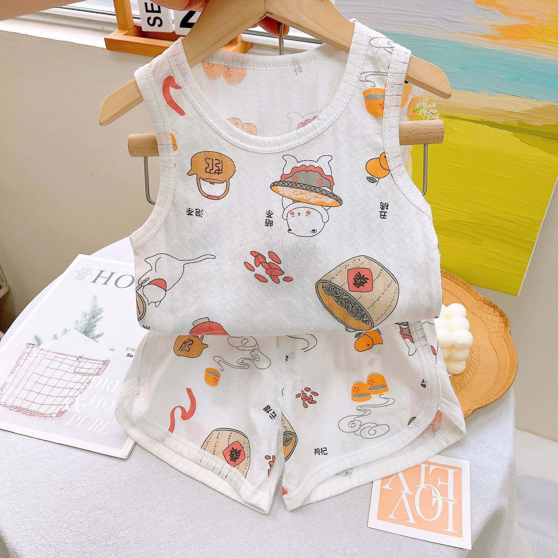 儿童背心套装夏季薄款睡衣韩版纯棉空调服男童女童家居服童装