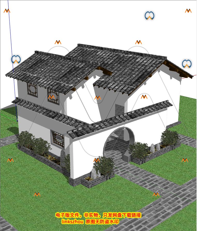 su南方古建筑公共厕所徽派风格公园四合院厕所卫生间设计su模型