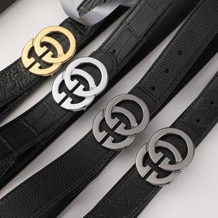 男士真皮潮流皮带牛皮男款年轻人内穿扣时尚腰带青年百搭双G裤带