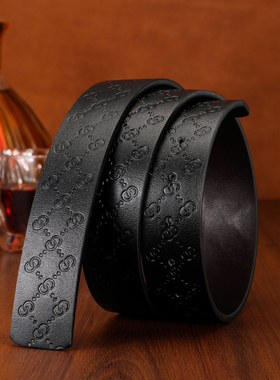 不带头3.8皮带真皮无头H男士平滑扣腰带不带扣牛皮格纹无扣纯带身