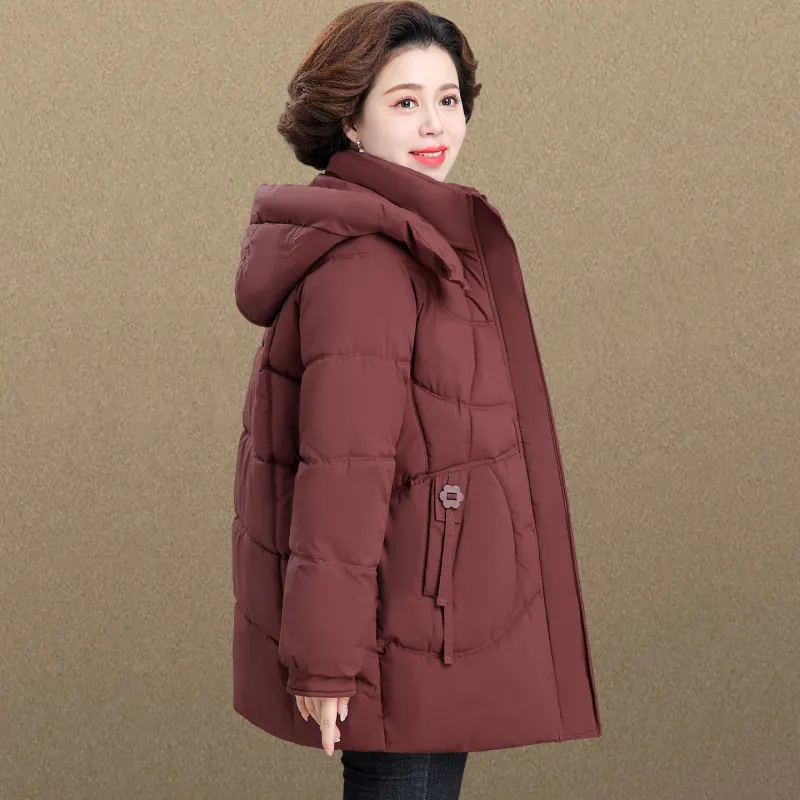 中年妈妈冬季加厚保暖连帽棉服