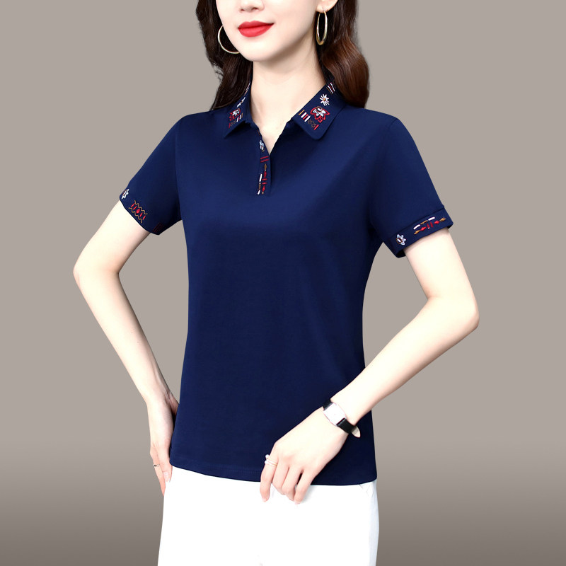中年女士短袖t恤女夏装新款品牌时尚夏季大码高端polo衫薄款别致