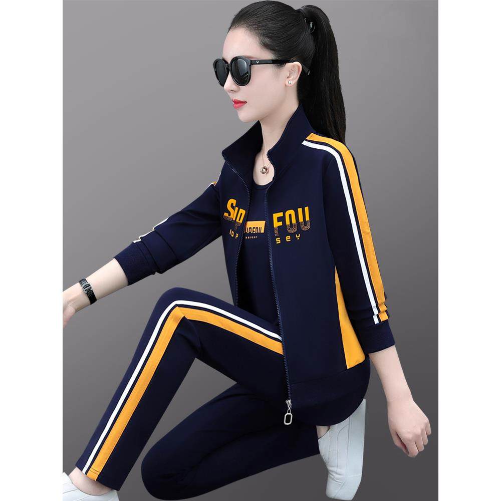 运动服套装女春秋季三件套小个子健身时尚洋气大码跑步妈妈休闲装